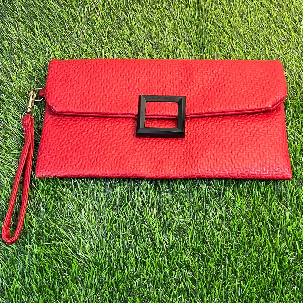 Red Women's Textured Wristlet Clutch